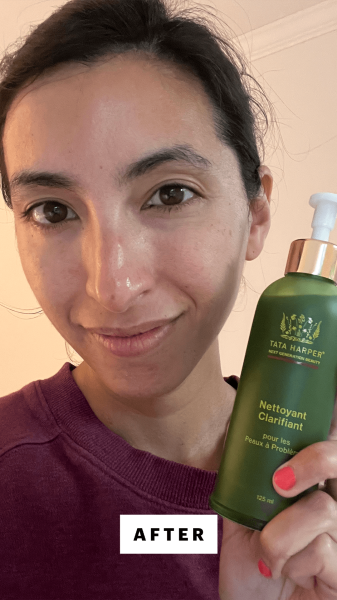 Pai after applying the Tata Harper Clarifying Cleanser